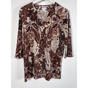 BonWorth Womens Brown & Beige Paisley Ribbed Knit 3/4 Sleeve Tunic Top Large